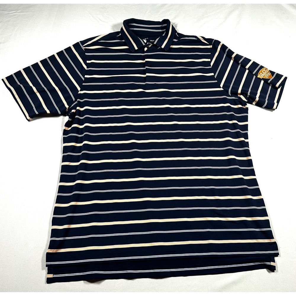FG Tech Mens XL Golf Polo Shirt Navy Blue Striped SLCC Performance‎ Short Slv